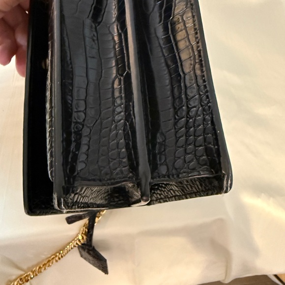 Yves Saint Laurent Sunset Black Croc-Embossed Shoulder Bag - Picture 6 of 16